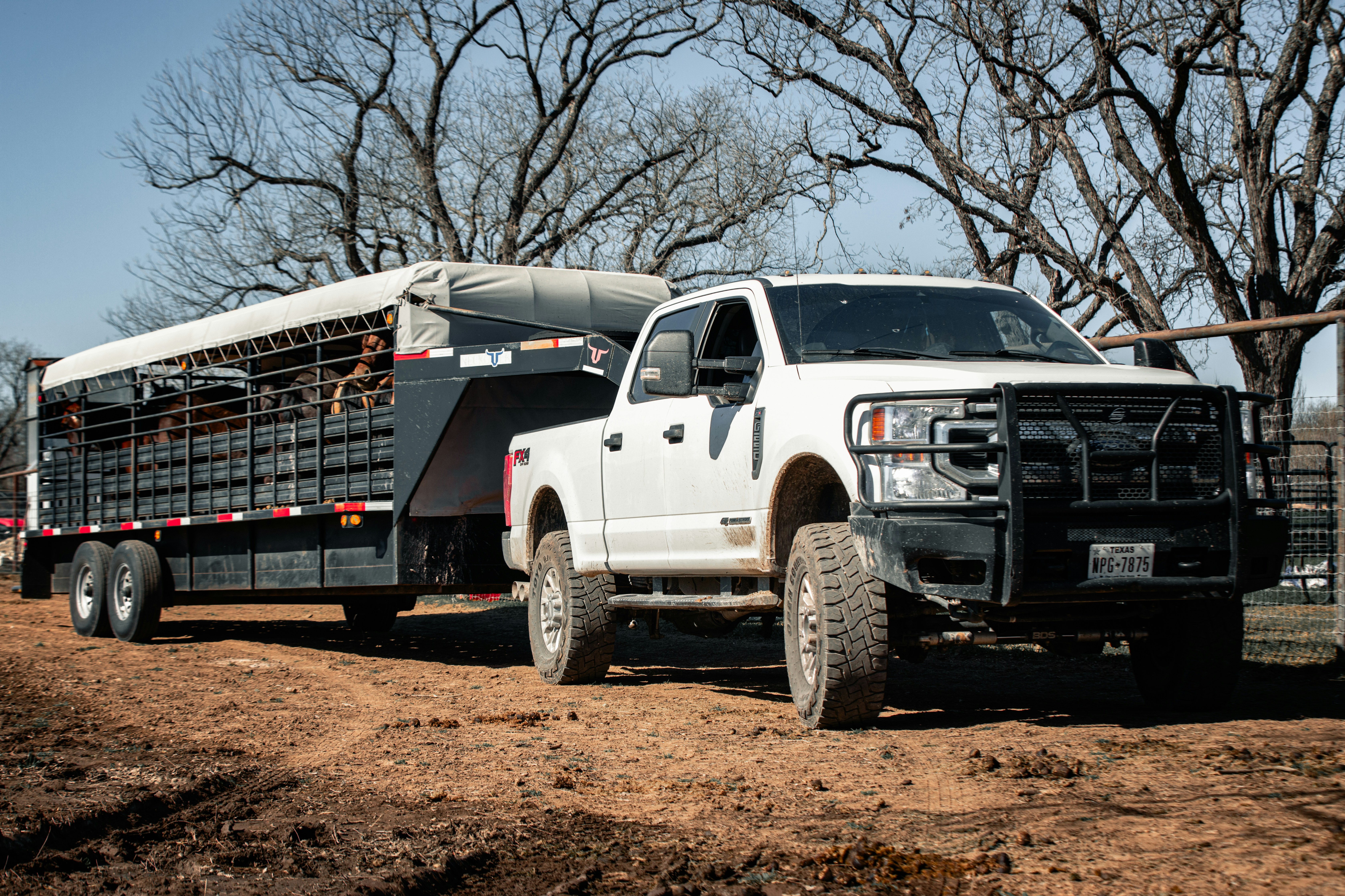 Pickup truck towing a trailer