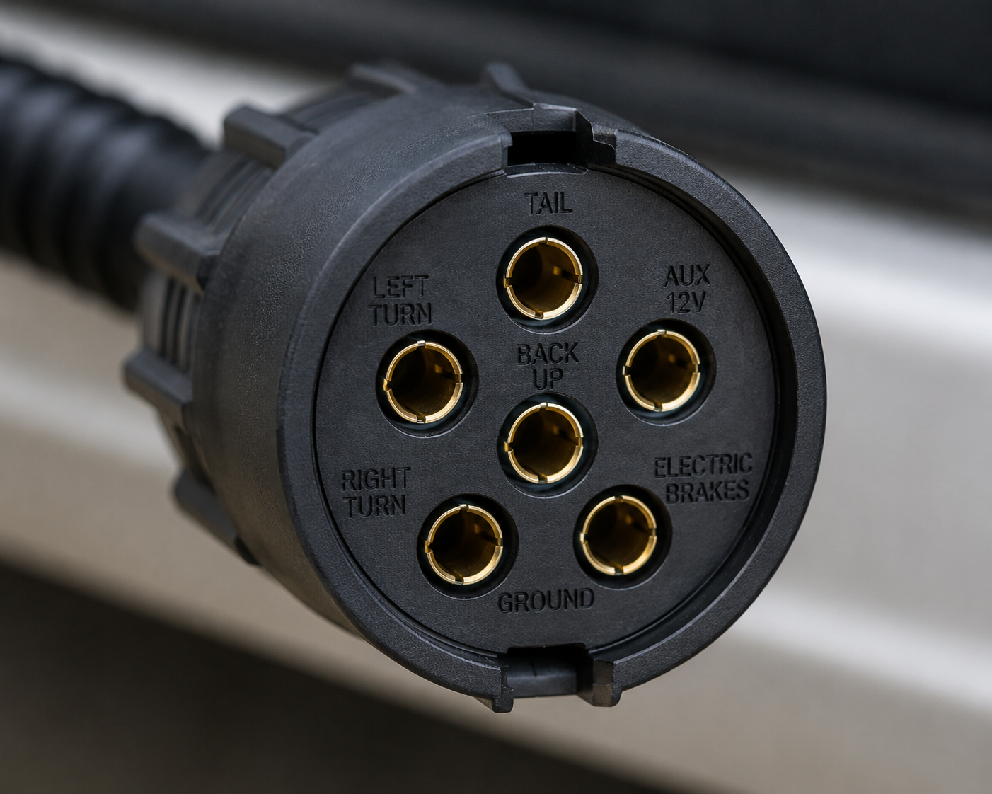 Trailer wiring plug and connector close-up